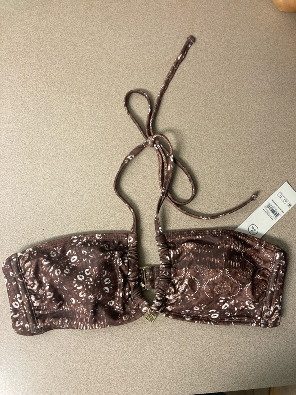 No Boundaries Brown Patterned Bandeau Bikini Top